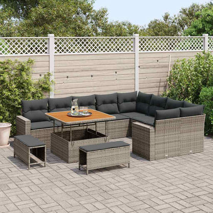 Gartensofa-set mit Kissen 13 pcs Grau Poly-Rattan