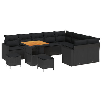 Gartensofa-set mit Kissen 13 pcs Schwarz Poly-Rattan
