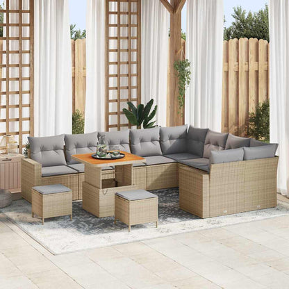 Gartensofa-set mit Kissen 13 pcs Beige und Hellgrau Poly-Rattan