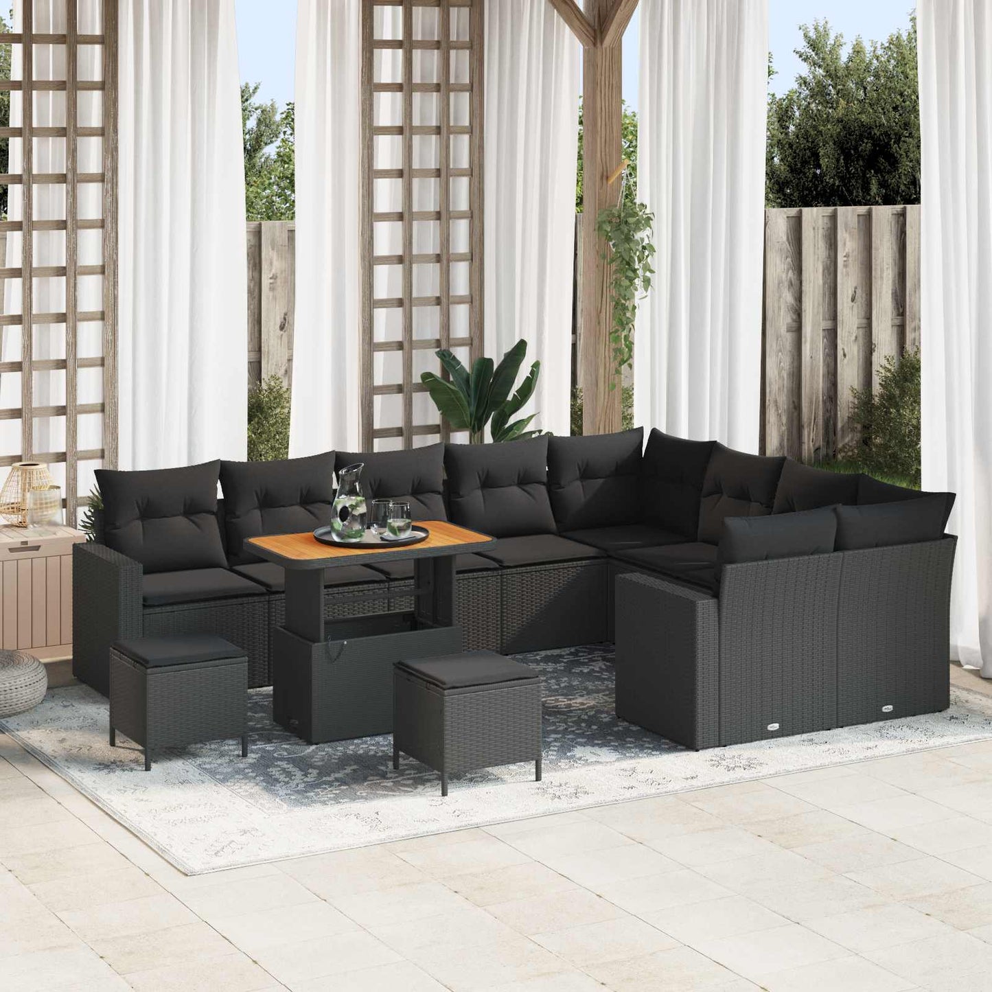 Gartensofa-set mit Kissen 13 pcs Schwarz Poly-Rattan