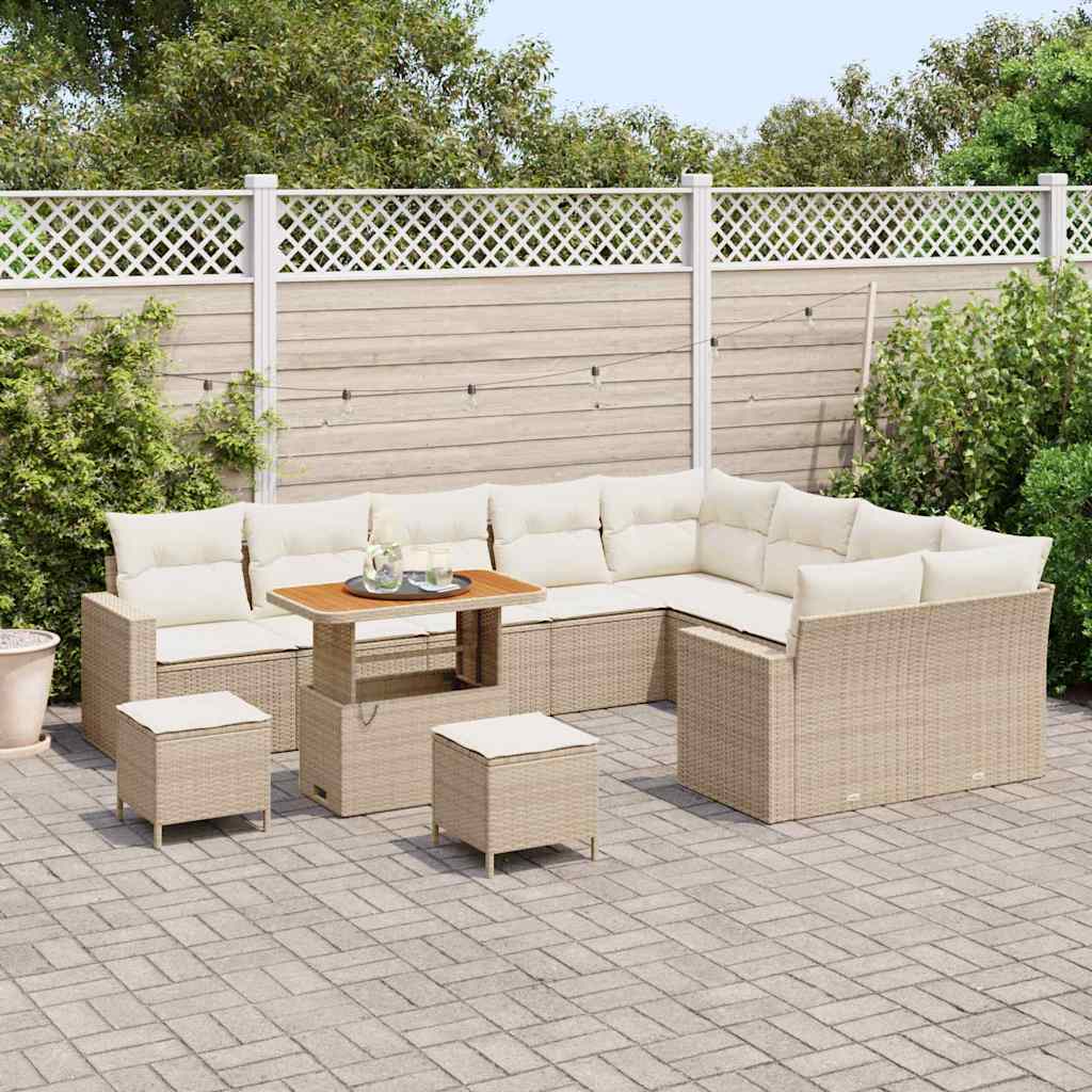 Gartensofa-set mit Kissen 13 pcs Beige und Creme Poly-Rattan