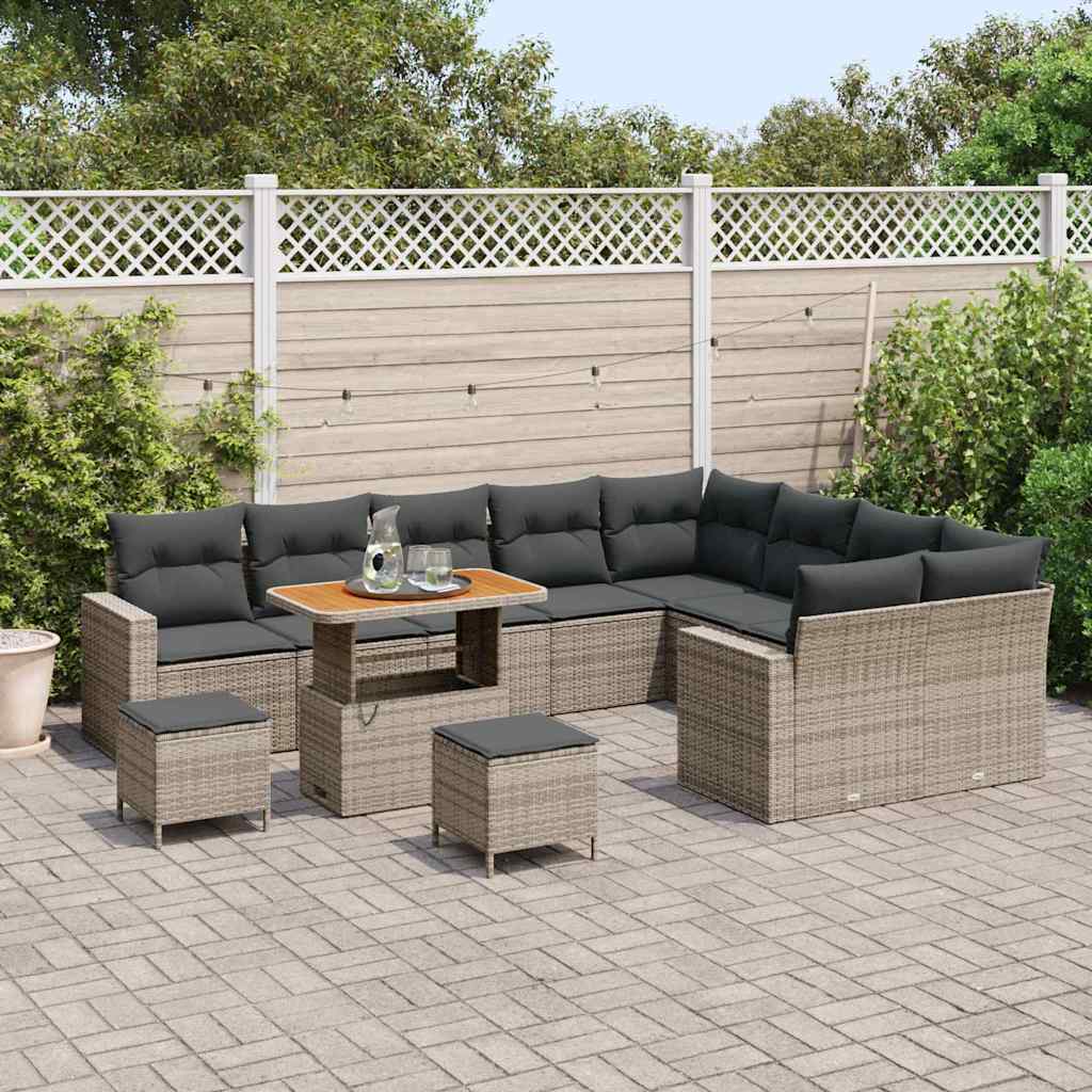 Gartensofa-set mit Kissen 13 pcs Grau Poly-Rattan