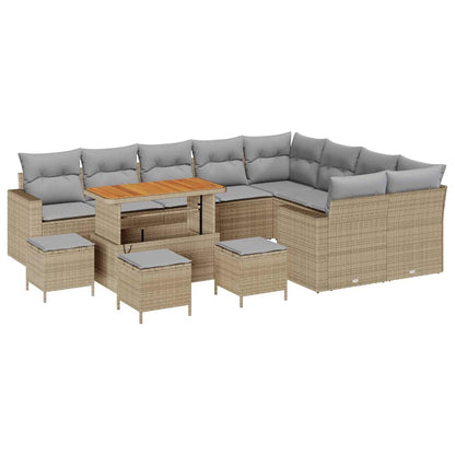 Gartensofa-set mit Kissen 14 pcs Beige und Hellgrau Poly-Rattan