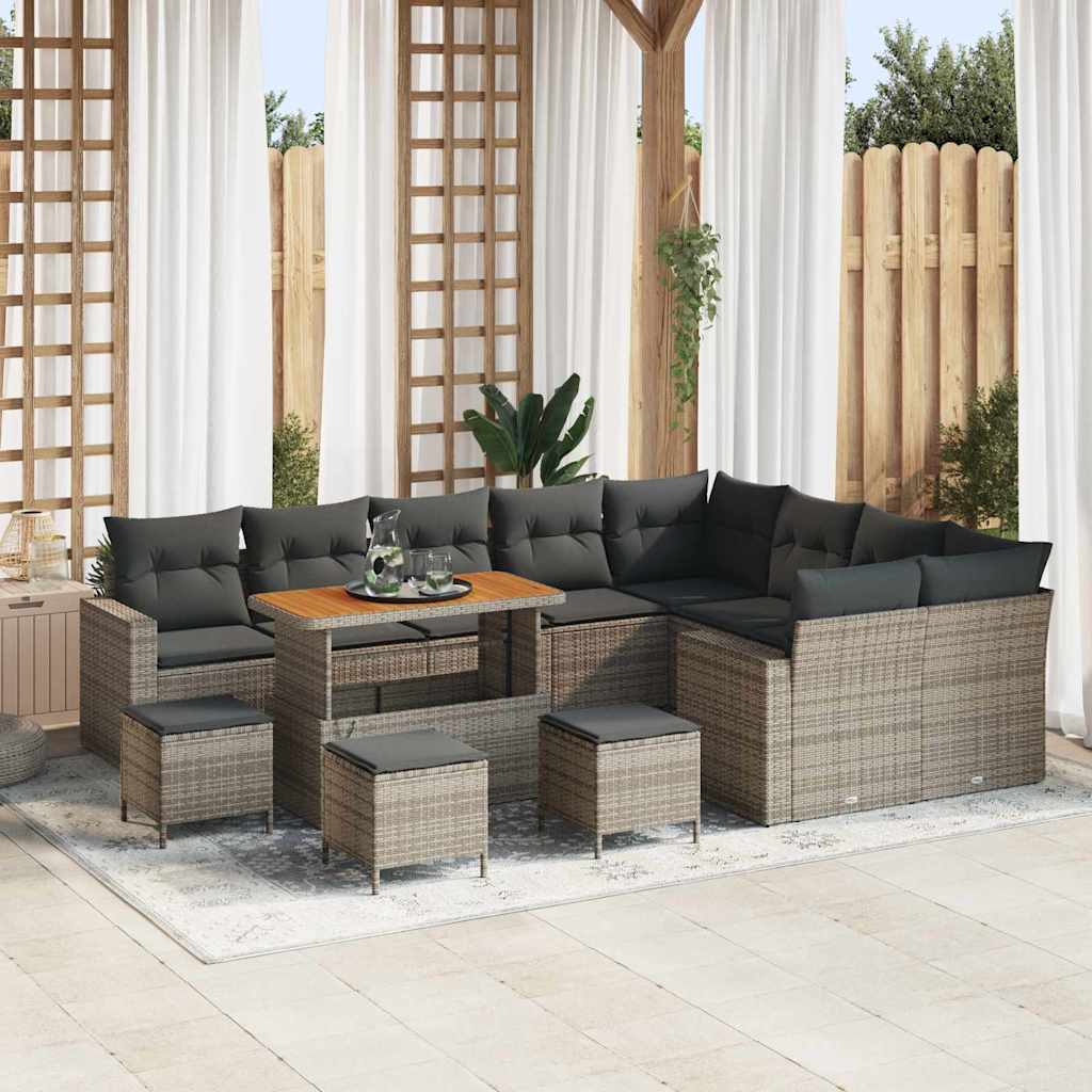 Gartensofa-set mit Kissen 14 pcs Grau Poly-Rattan