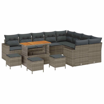 Gartensofa-set mit Kissen 14 pcs Grau Poly-Rattan