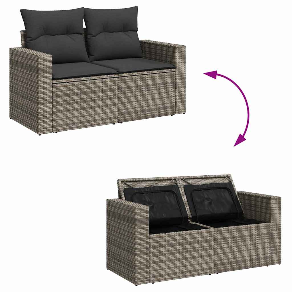 Gartensofa-set mit Kissen 14 pcs Grau Poly-Rattan
