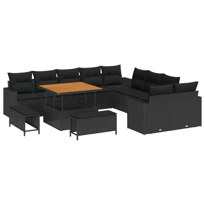 Gartensofa-set mit Kissen 17 pcs Schwarz Poly-Rattan