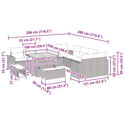 Gartensofa-set mit Kissen 17 pcs Schwarz Poly-Rattan