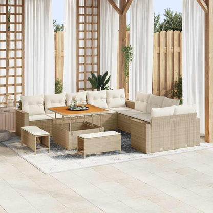 vidaXL Gartensofa-set mit Kissen 17 pcs Beige und Creme Poly-Rattan