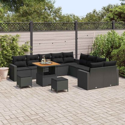 Gartensofa-set mit Kissen 17 pcs Schwarz Poly-Rattan