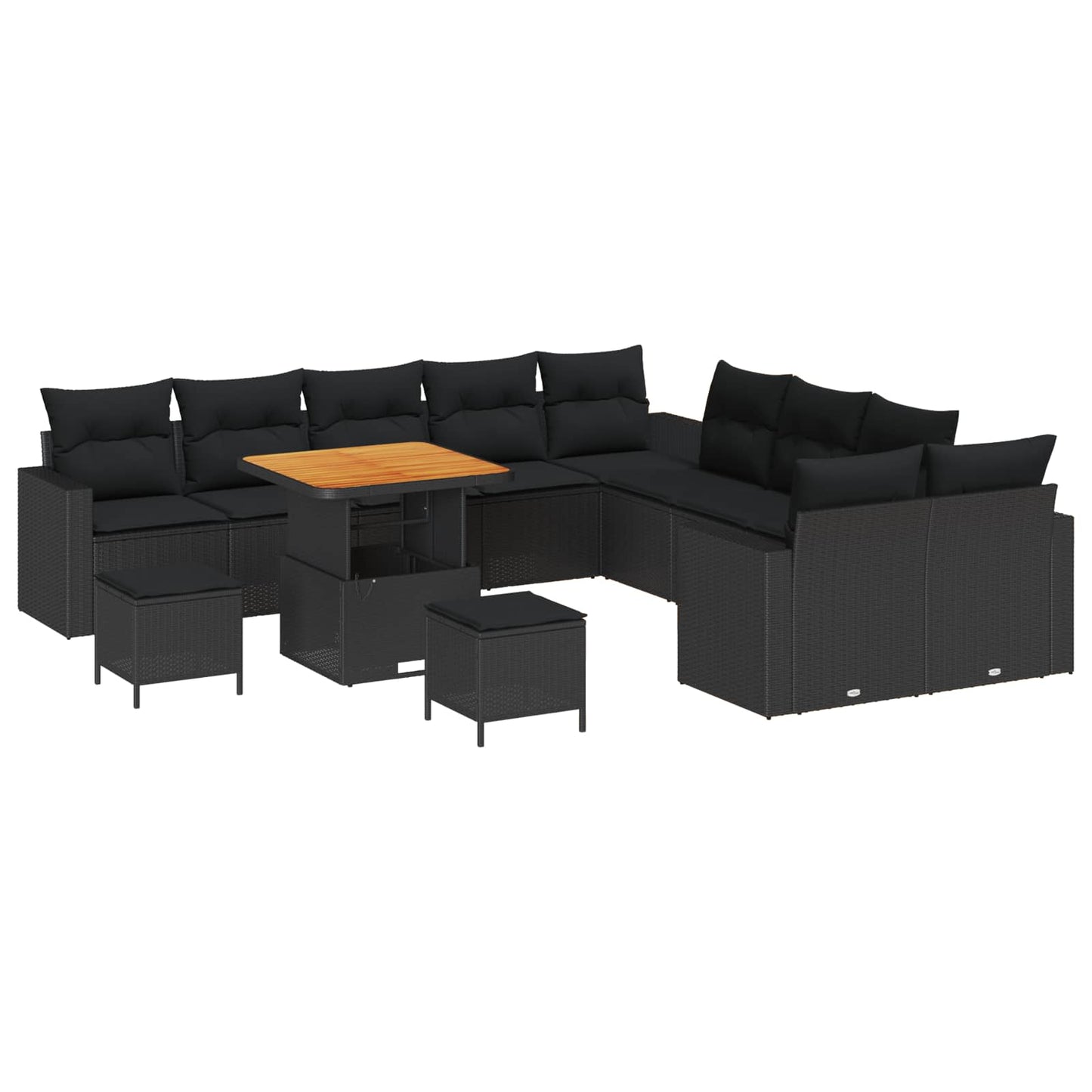 Gartensofa-set mit Kissen 17 pcs Schwarz Poly-Rattan