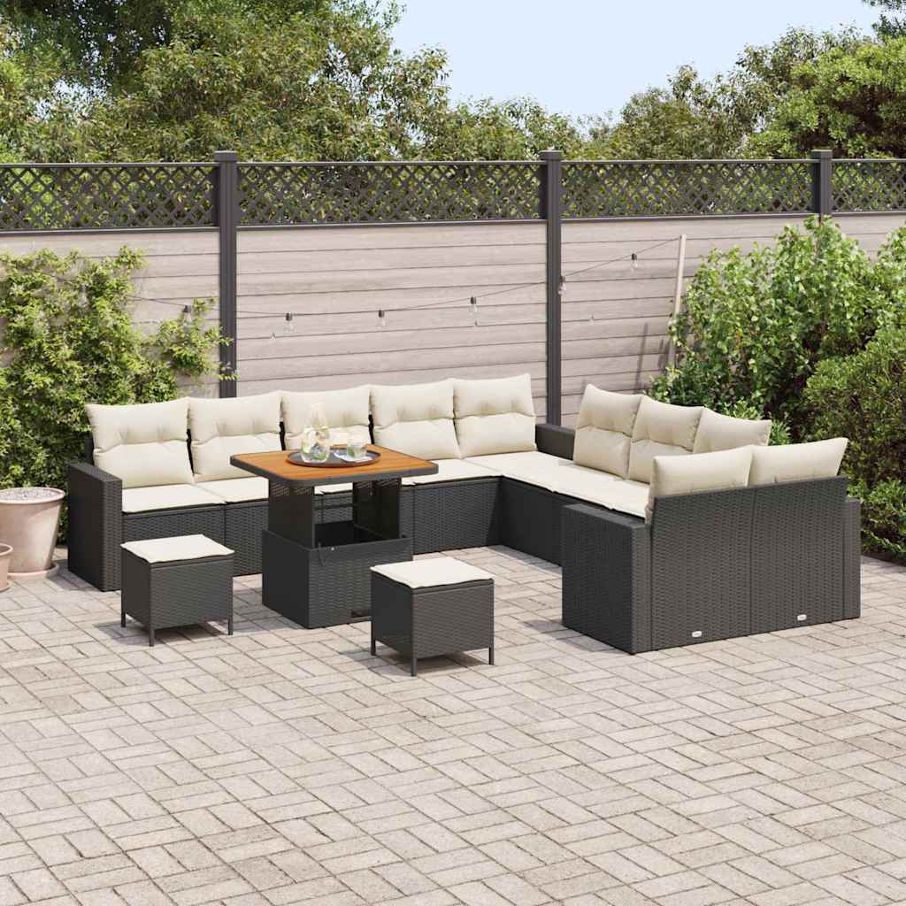 Gartensofa-set mit Kissen 17 pcs Schwarz und Creme Poly-Rattan