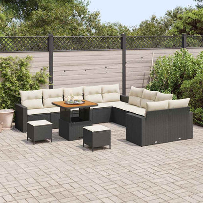 Gartensofa-set mit Kissen 17 pcs Schwarz und Creme Poly-Rattan