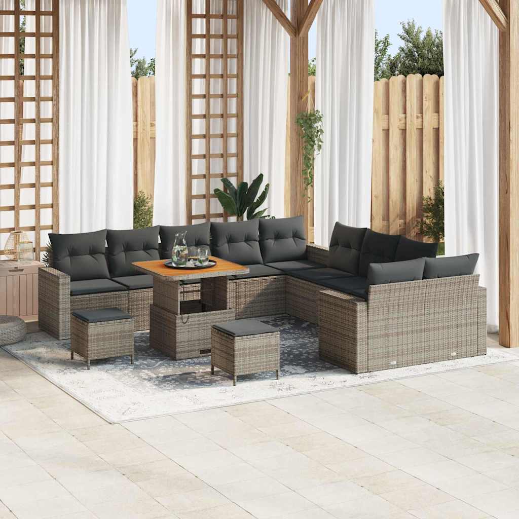 Gartensofa-set mit Kissen 17 pcs Grau Poly-Rattan