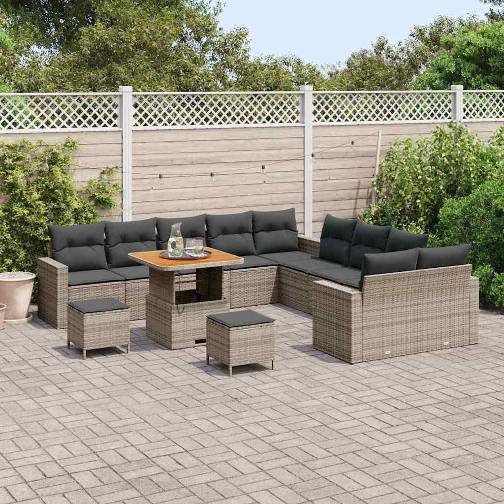 Gartensofa-set mit Kissen 17 pcs Grau Poly-Rattan