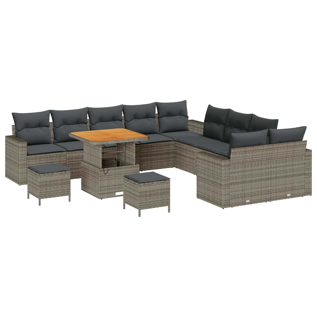 Gartensofa-set mit Kissen 17 pcs Grau Poly-Rattan