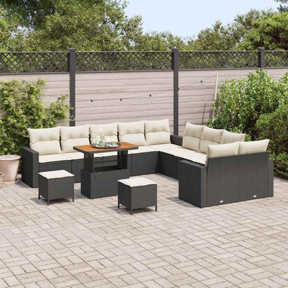 Gartensofa-set mit Kissen 17 pcs Schwarz und Creme Poly-Rattan