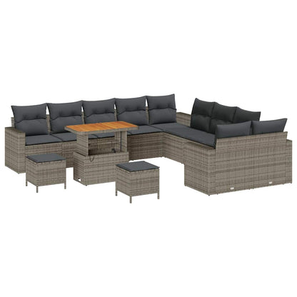Gartensofa-set mit Kissen 17 pcs Grau Poly-Rattan