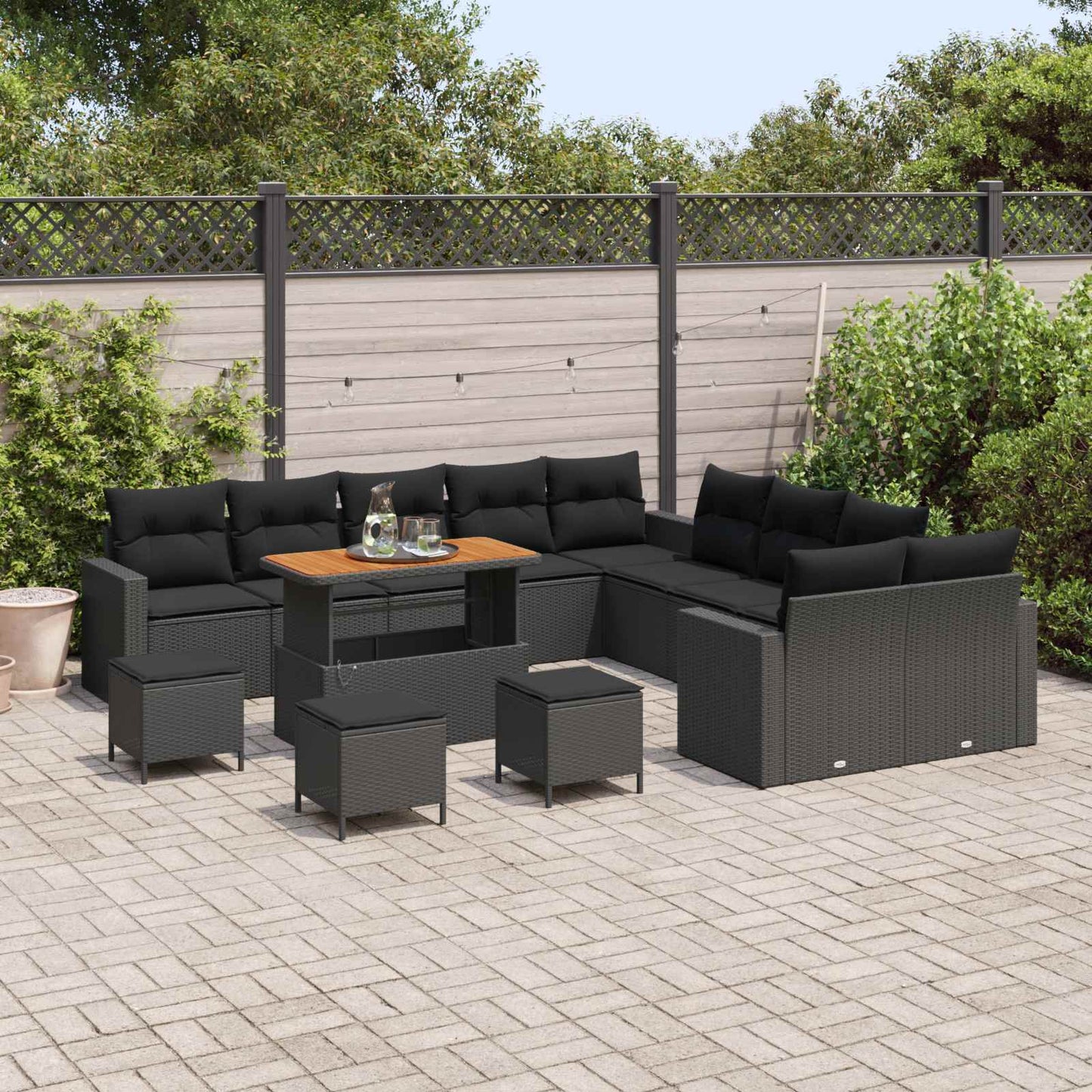 vidaXL Gartensofa-set mit Kissen 18 pcs Schwarz Poly-Rattan