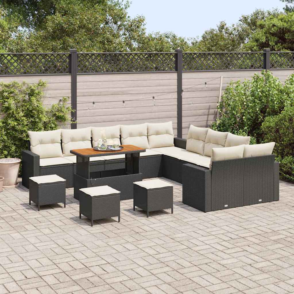 Gartensofa-set mit Kissen 18 pcs Schwarz und Creme Poly-Rattan