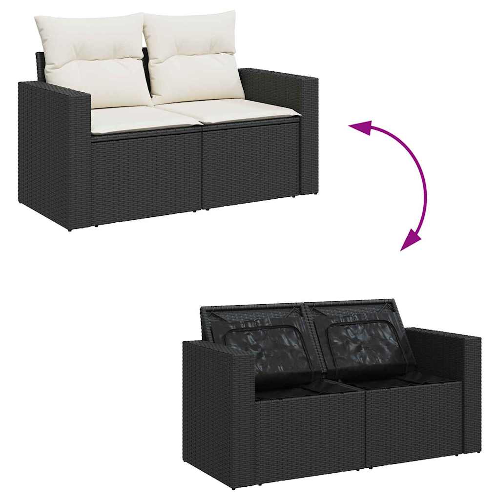 Gartensofa-set mit Kissen 18 pcs Schwarz und Creme Poly-Rattan