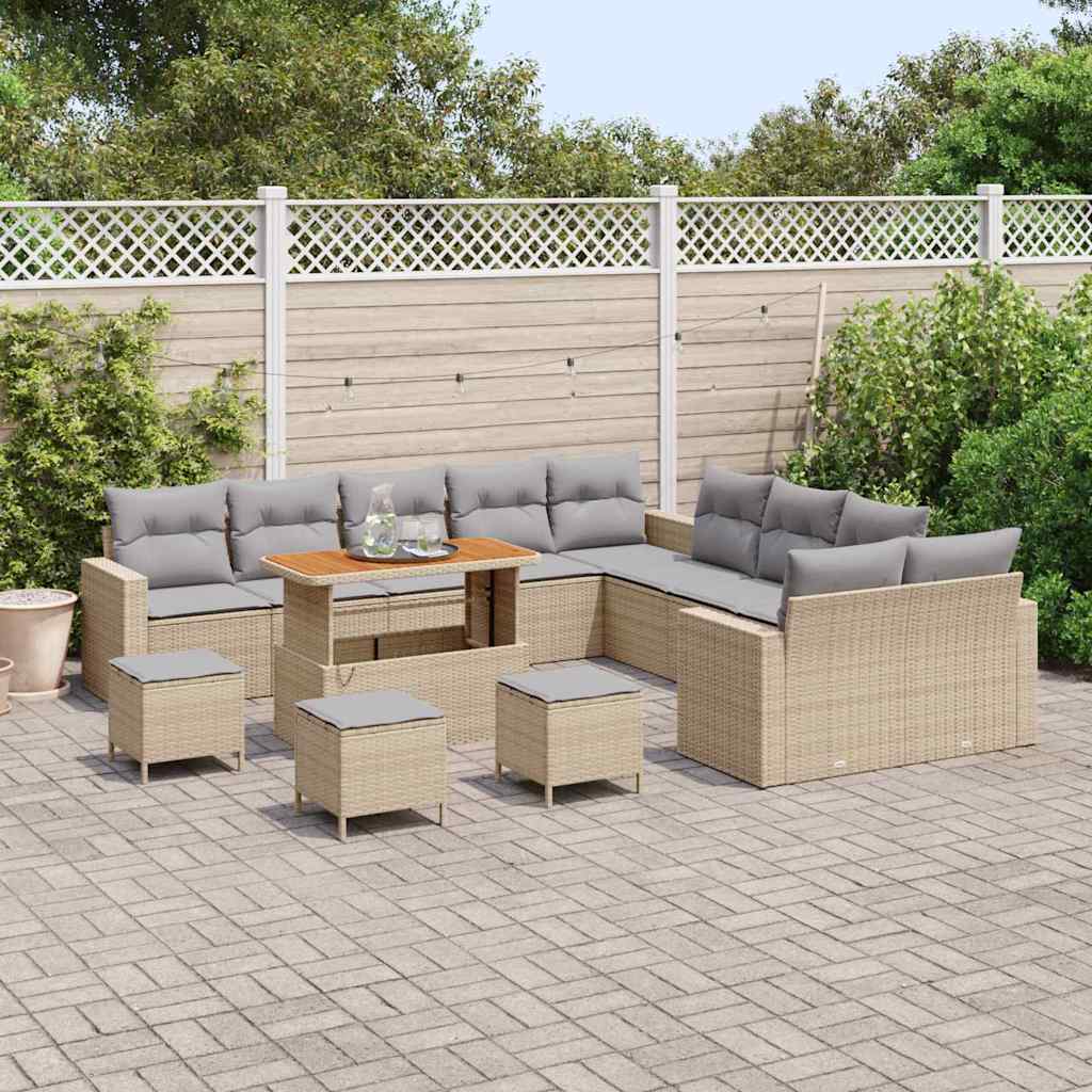 Gartensofa-set mit Kissen 18 pcs Beige und Hellgrau Poly-Rattan