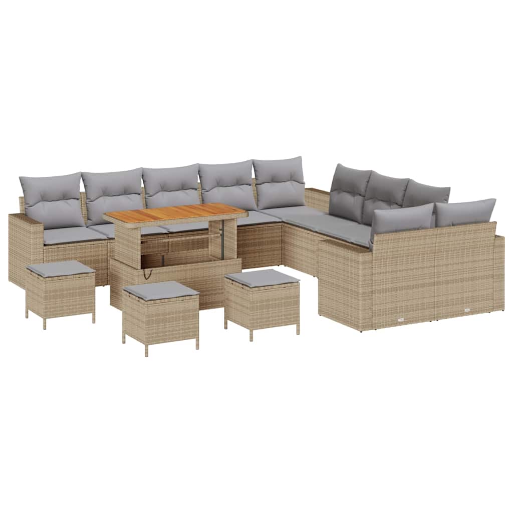 Gartensofa-set mit Kissen 18 pcs Beige und Hellgrau Poly-Rattan