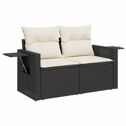 Gartensofa-set mit Kissen 10 pcs Schwarz und Creme Poly-Rattan