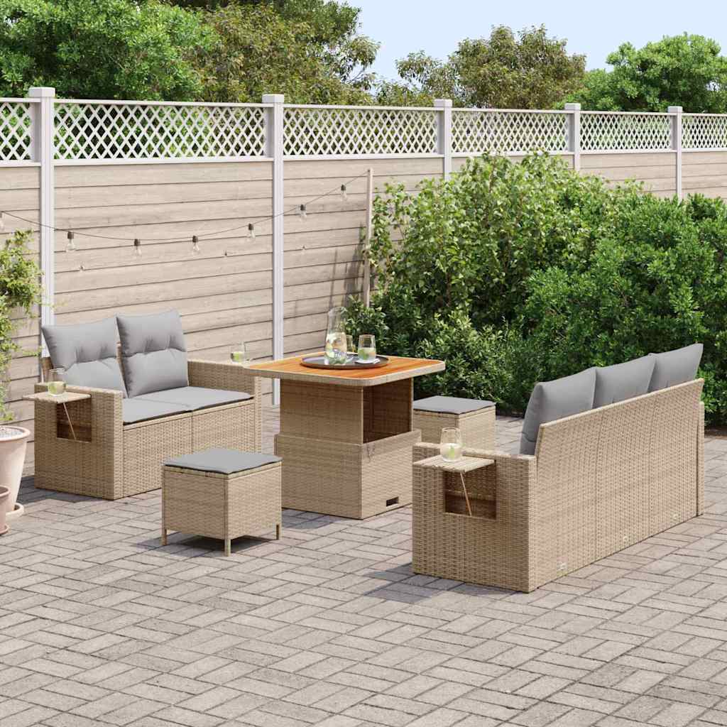 vidaXL Gartensofa-set mit Kissen 10 pcs Beige und Hellgrau Poly-Rattan