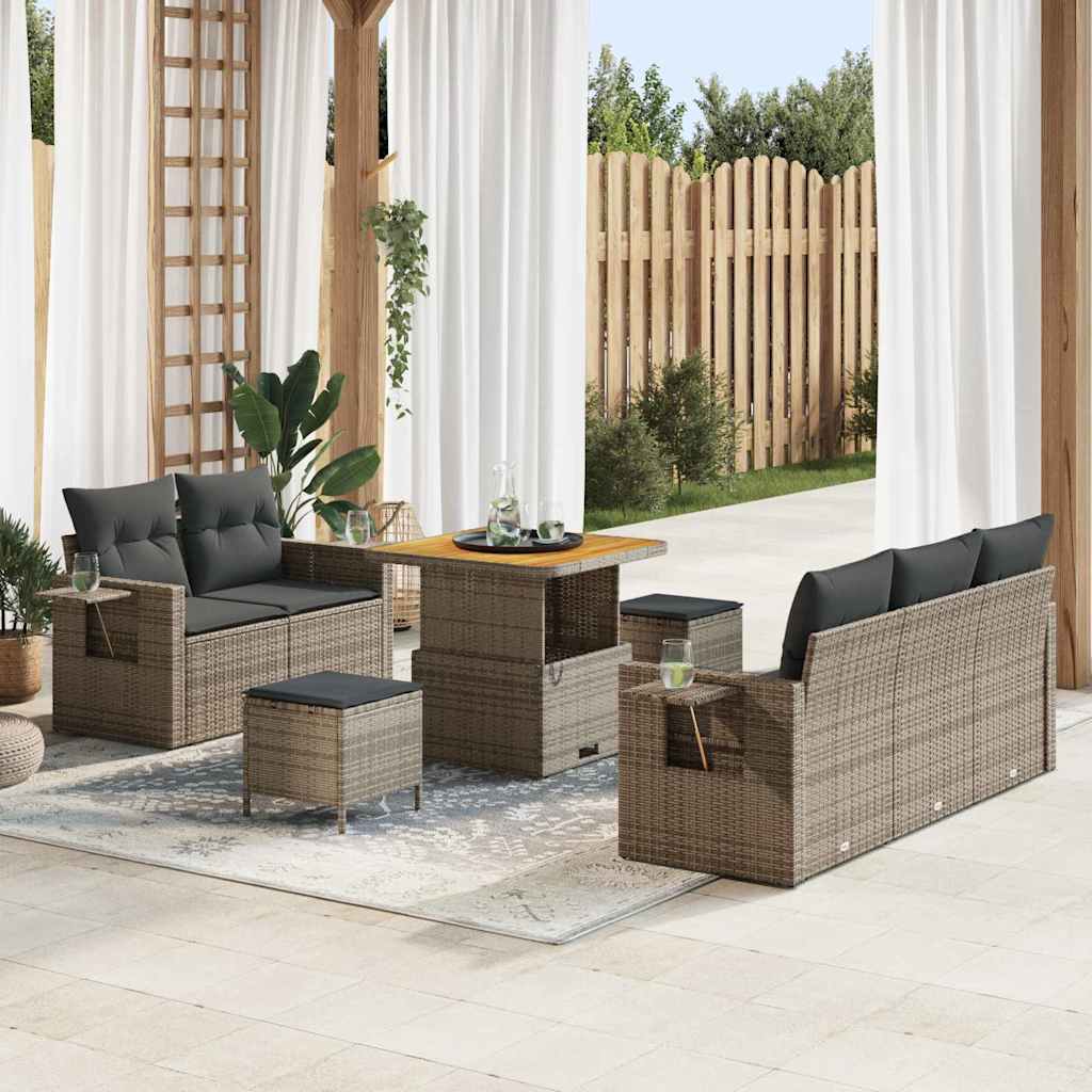 Gartensofa-set mit Kissen 10 pcs Grau Poly-Rattan