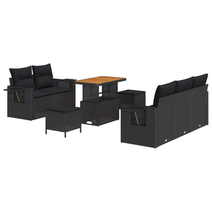 Gartensofa-set mit Kissen 10 pcs Schwarz Poly-Rattan