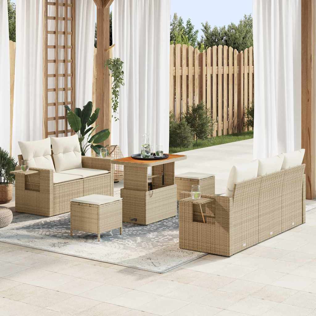 Gartensofa-set mit Kissen 10 pcs Beige und Creme Poly-Rattan