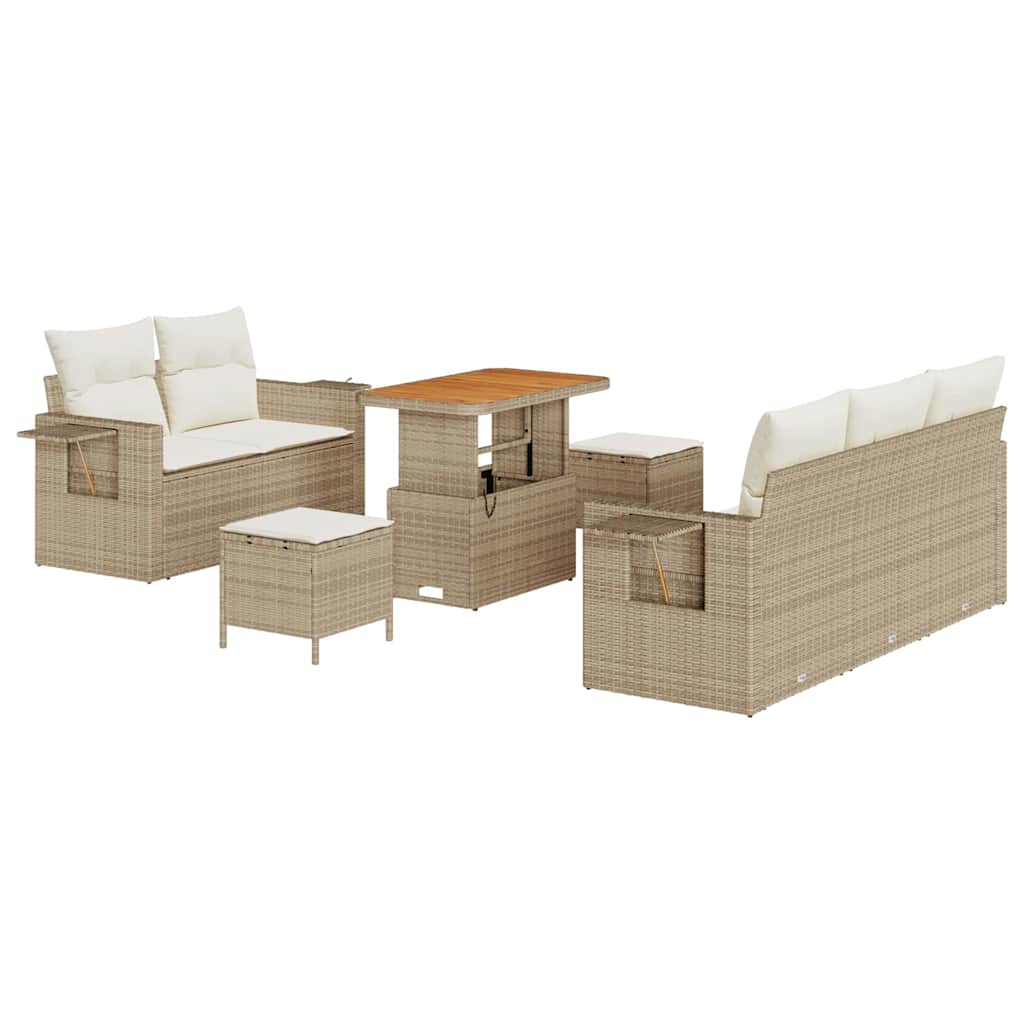 Gartensofa-set mit Kissen 10 pcs Beige und Creme Poly-Rattan