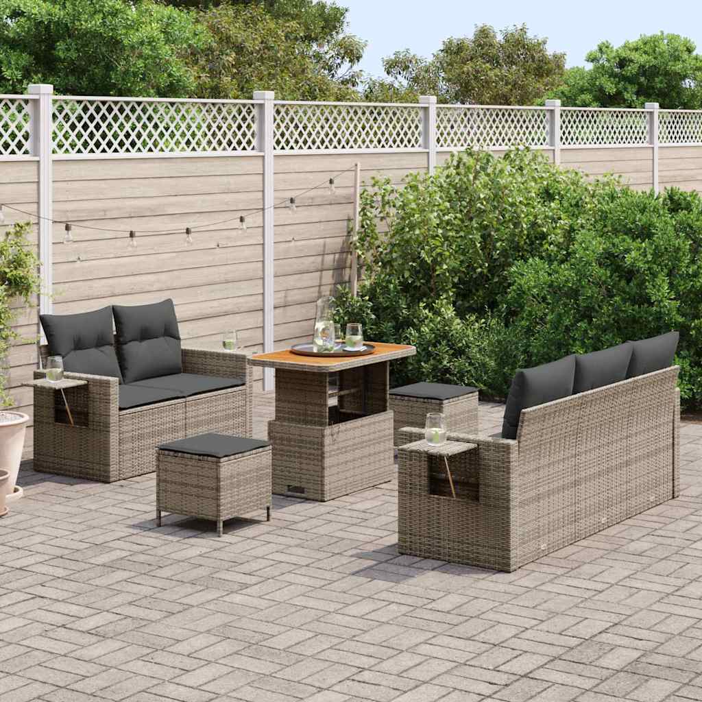 vidaXL Gartensofa-set mit Kissen 10 pcs Grau Poly-Rattan