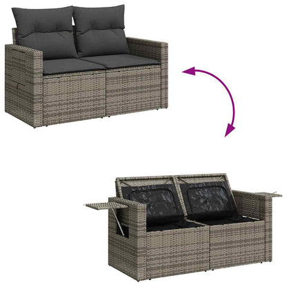Garten-Sofa-Set mit Kissen mit Speicher 9 pcs Grau