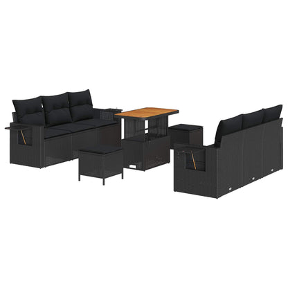 Garten-Sofa-Set mit Kissen mit Speicher 9 pcs Schwarz