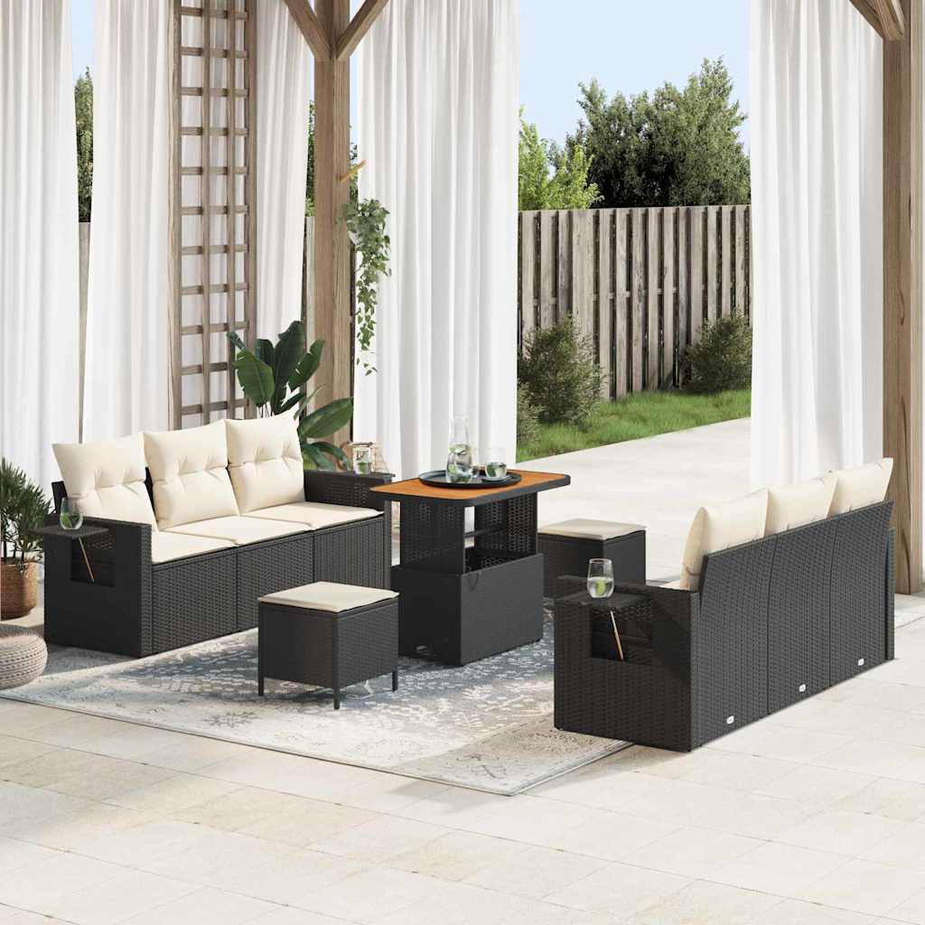 Garten-Sofa-Set mit Kissen mit Speicher 9 pcs Schwarz und Creme