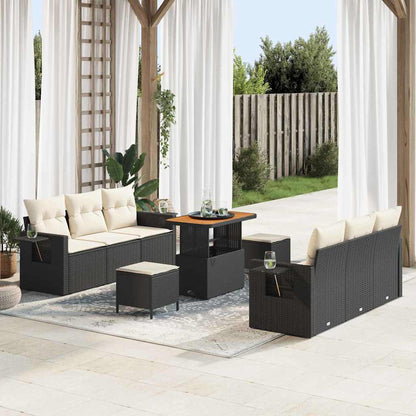 Garten-Sofa-Set mit Kissen mit Speicher 9 pcs Schwarz und Creme