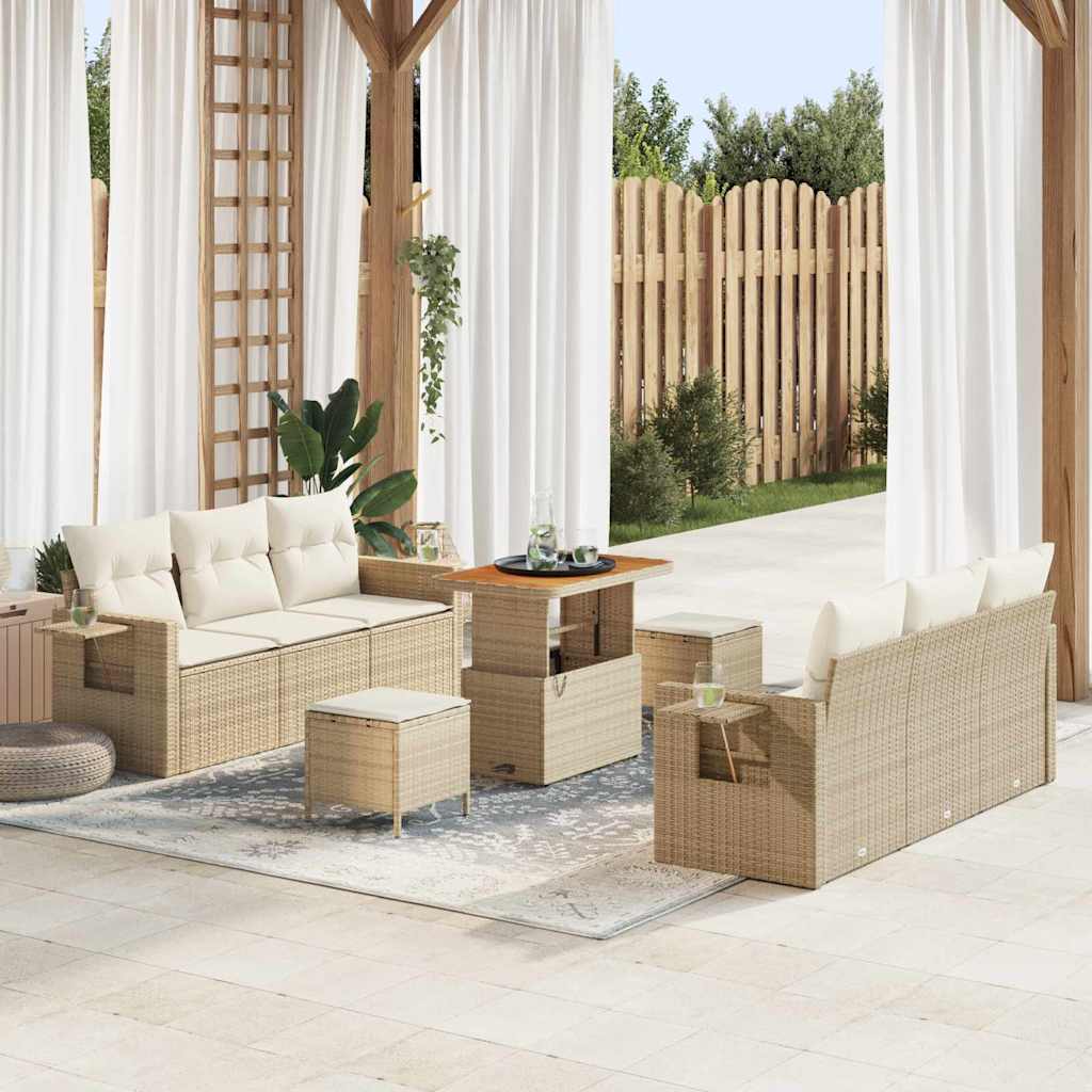 Garten-Sofa-Set mit Kissen mit Speicher 9 pcs Beige und Creme