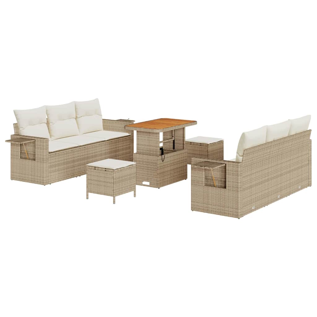 Garten-Sofa-Set mit Kissen mit Speicher 9 pcs Beige und Creme