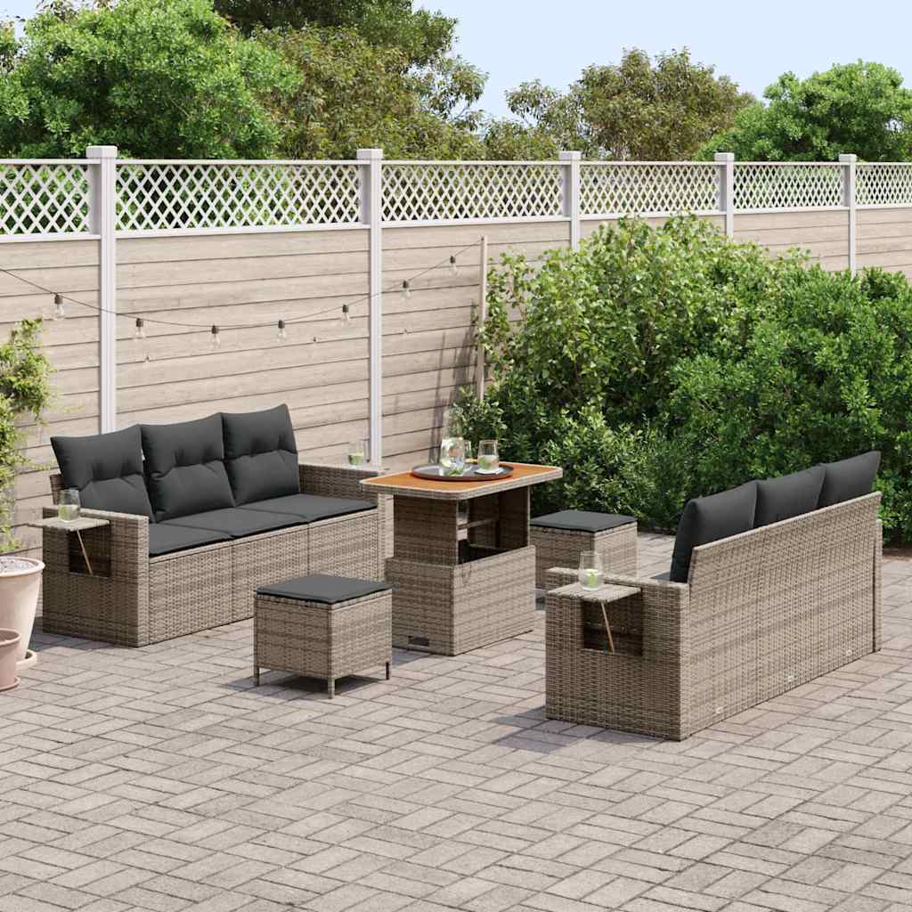 Garten-Sofa-Set mit Kissen mit Speicher 9 pcs Grau