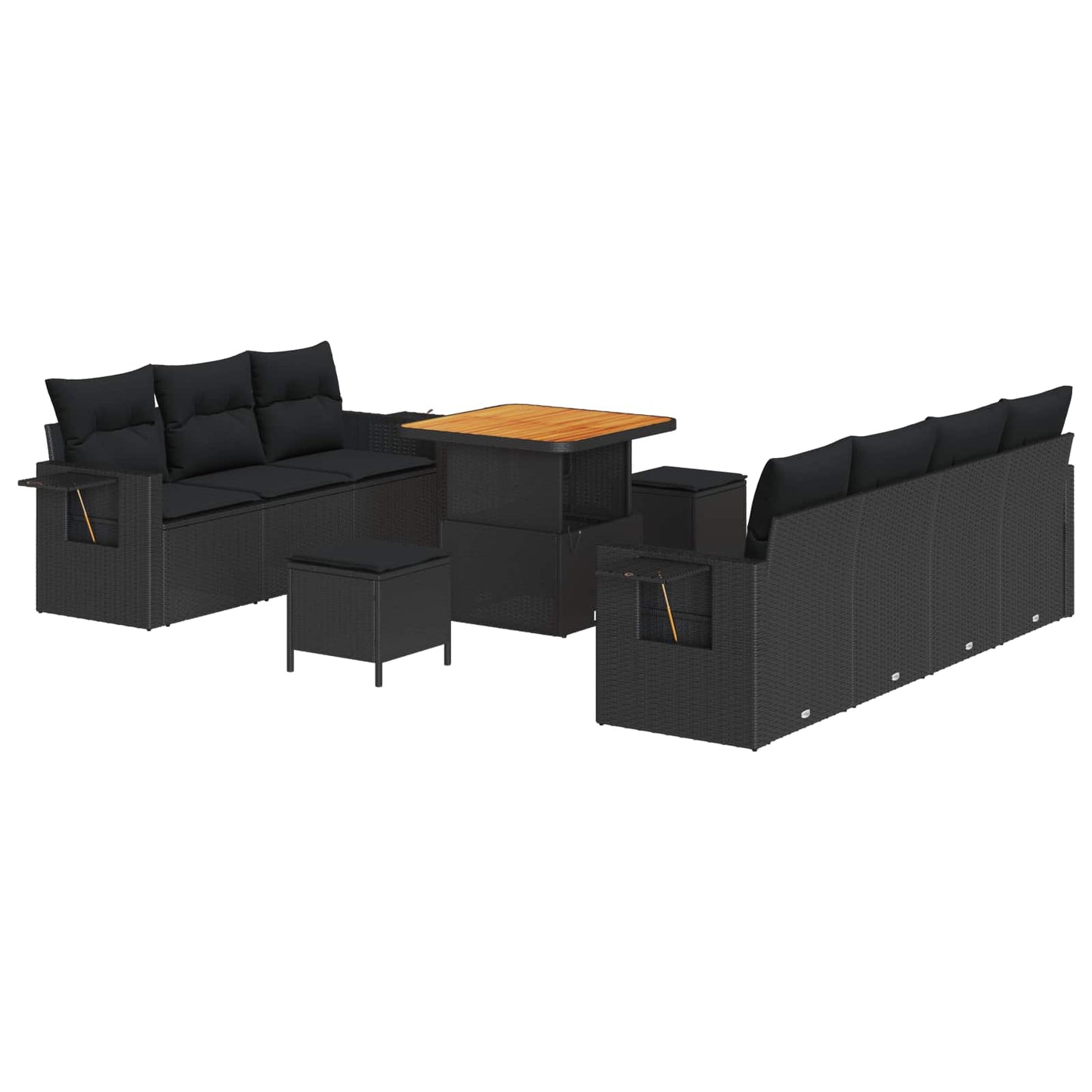 Garten-Sofa-Set mit Kissen mit Speicher 10 pcs Schwarz