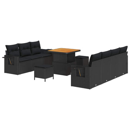 Garten-Sofa-Set mit Kissen mit Speicher 10 pcs Schwarz