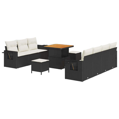 Garten-Sofa-Set mit Kissen 10 pcs Schwarz und Creme