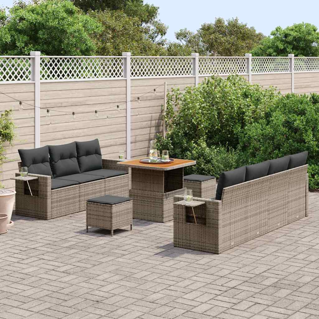 vidaXL Garten-Sofa-Set mit Kissen mit Speicher 10 pcs Grau
