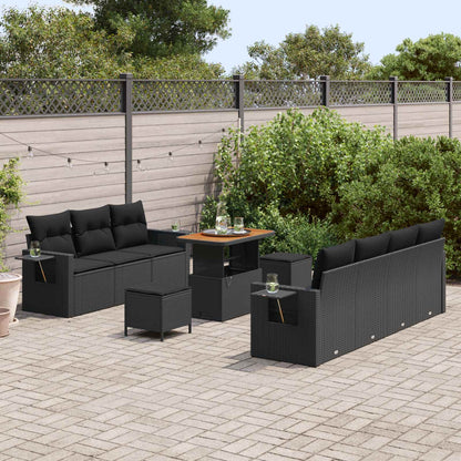 Garten-Sofa-Set mit Kissen mit Speicher 10 pcs Schwarz