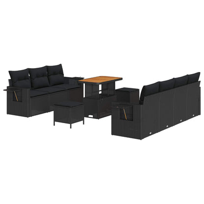 Garten-Sofa-Set mit Kissen mit Speicher 10 pcs Schwarz