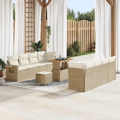 Gartensofa-set mit Kissen 11 pcs Beige und Creme Poly-Rattan