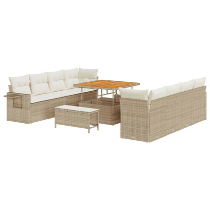 Gartensofa-set mit Kissen 11 pcs Beige und Creme Poly-Rattan