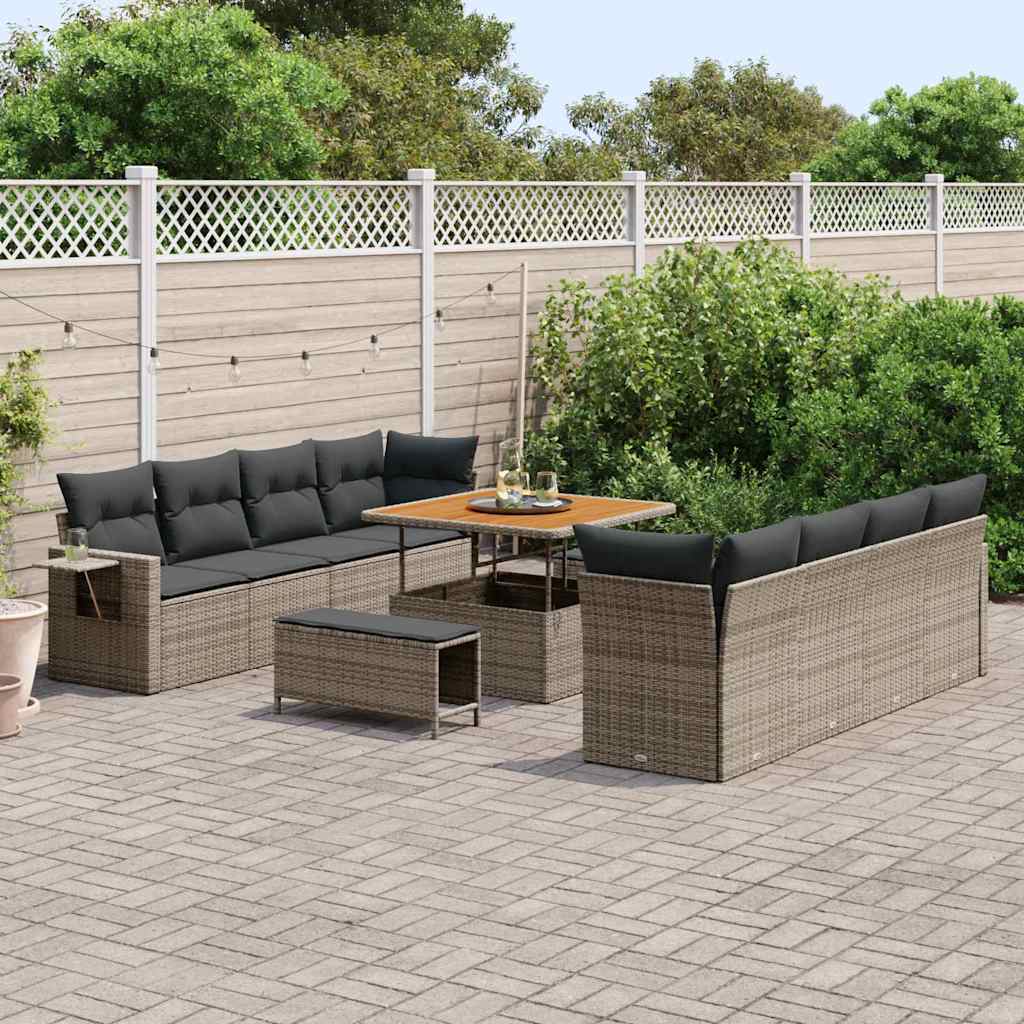 Gartensofa-set mit Kissen 11 pcs Grau Poly-Rattan